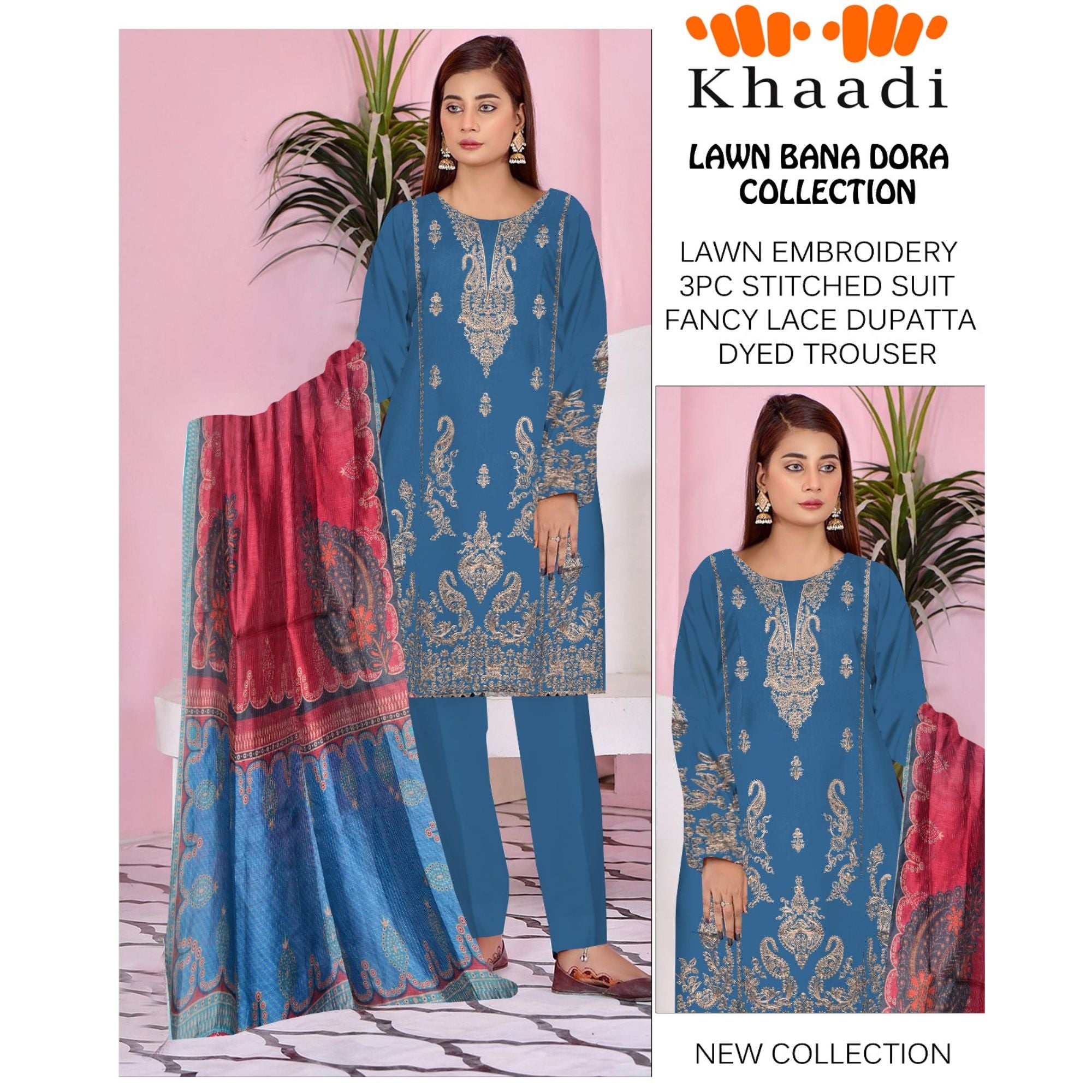 Blue Embroidery 3 Piece Stitched Suit