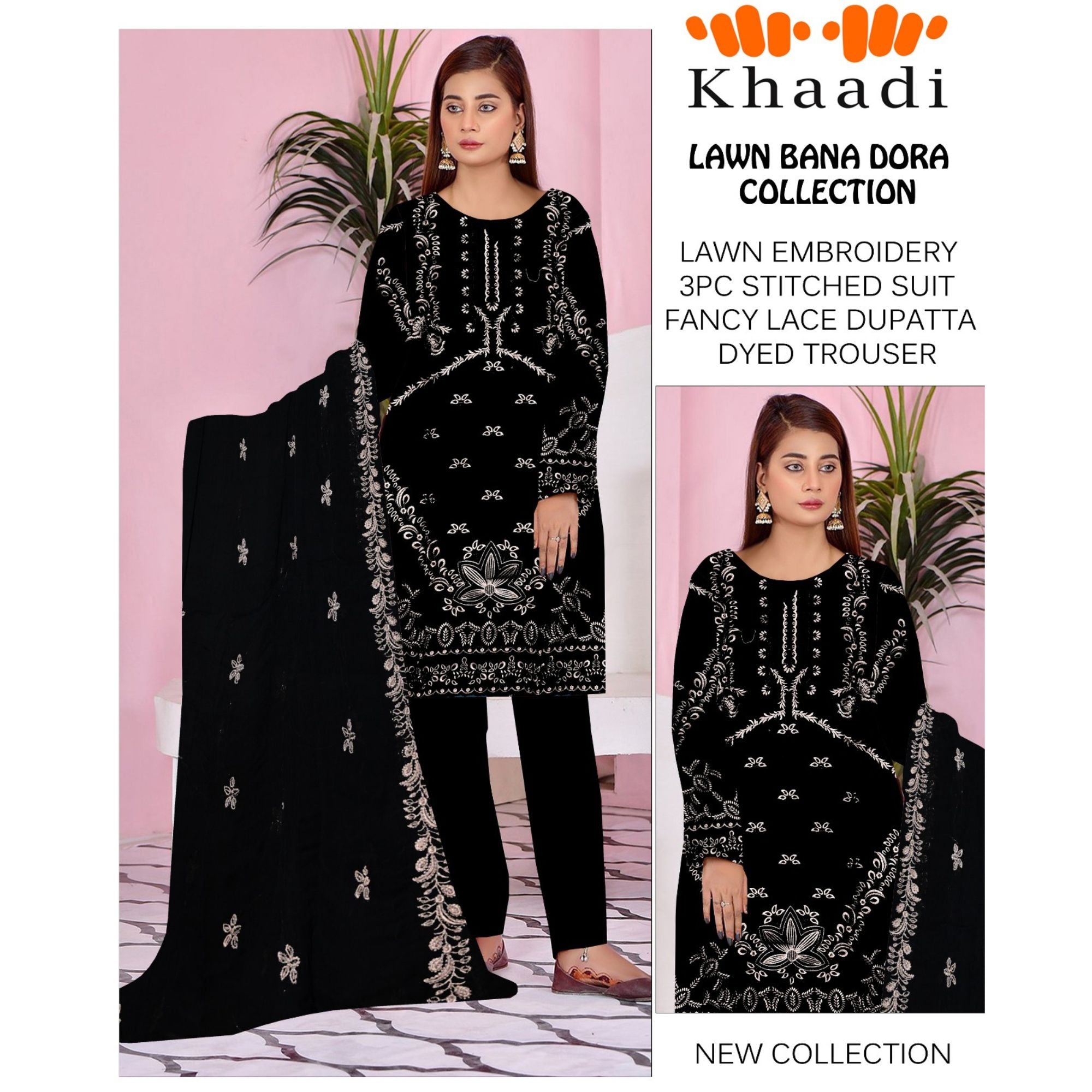 Black Embroidery 3 Piece Stitched Suit