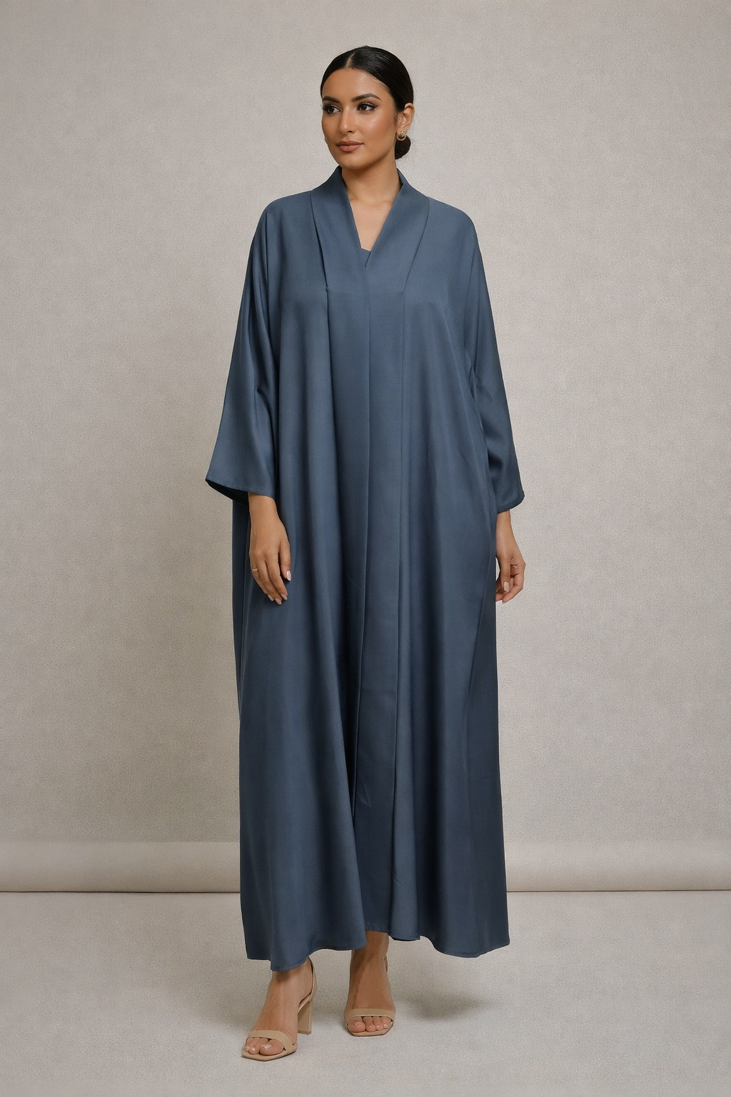 Navy Blue Chiffon Abaya – Elegant Closed Abaya with Pockets