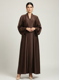 Brown Chiffon Abaya – Elegant Closed Abaya with Pockets