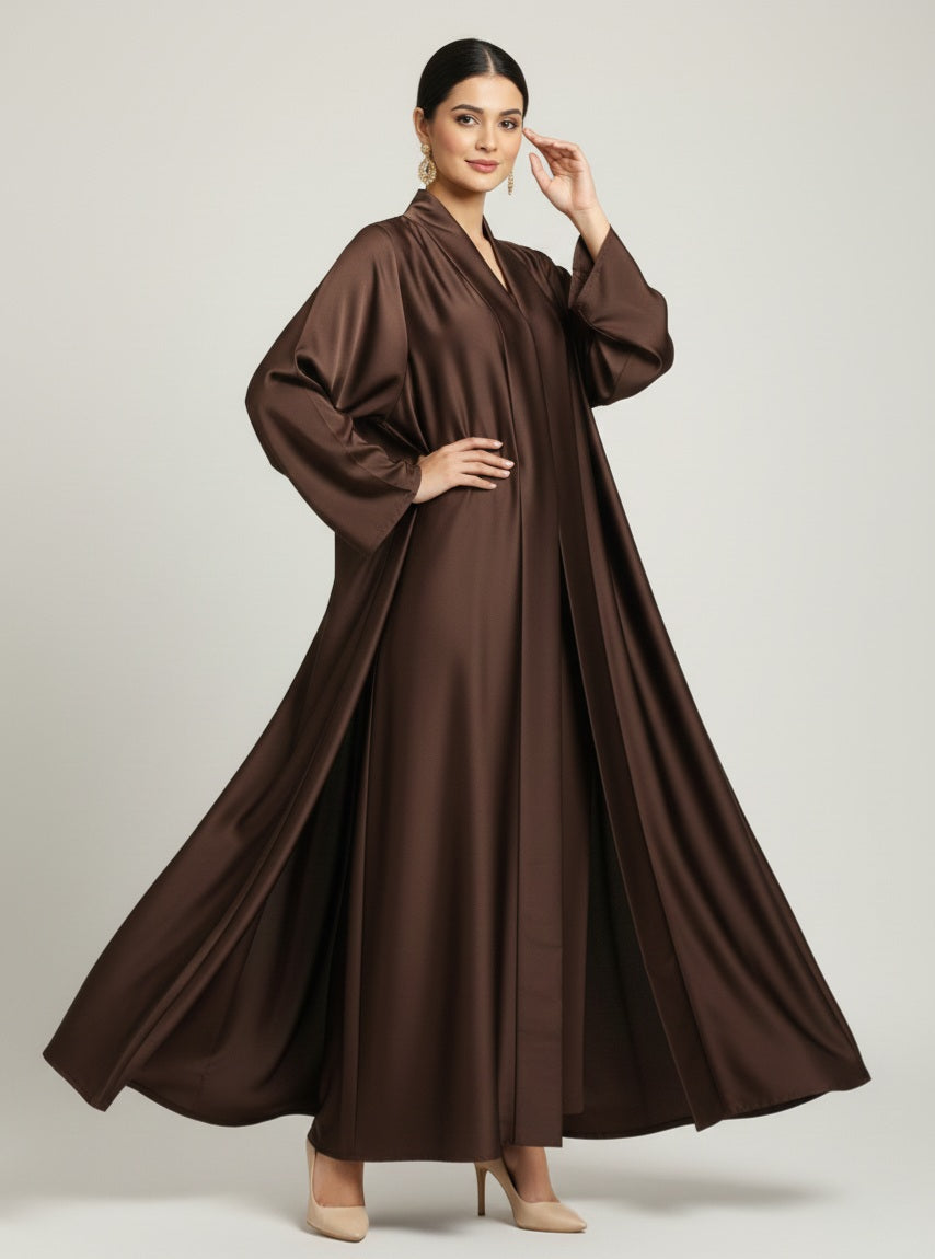 Brown Chiffon Abaya – Elegant Closed Abaya with Pockets
