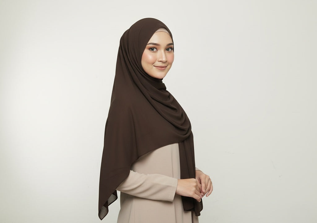 Brown Chiffon Cotton Scarf / Hijab – Elegant & Breathable Modest Wear