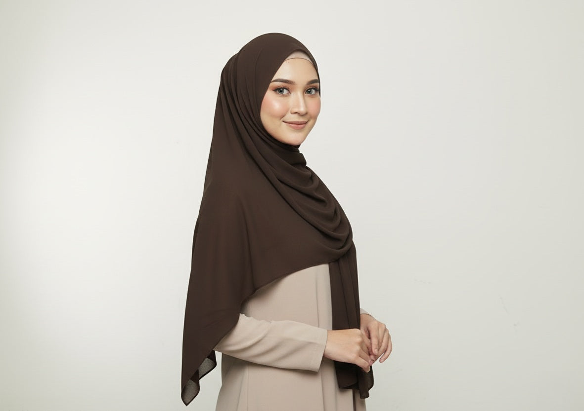 Brown Chiffon Cotton Scarf / Hijab – Elegant & Breathable Modest Wear