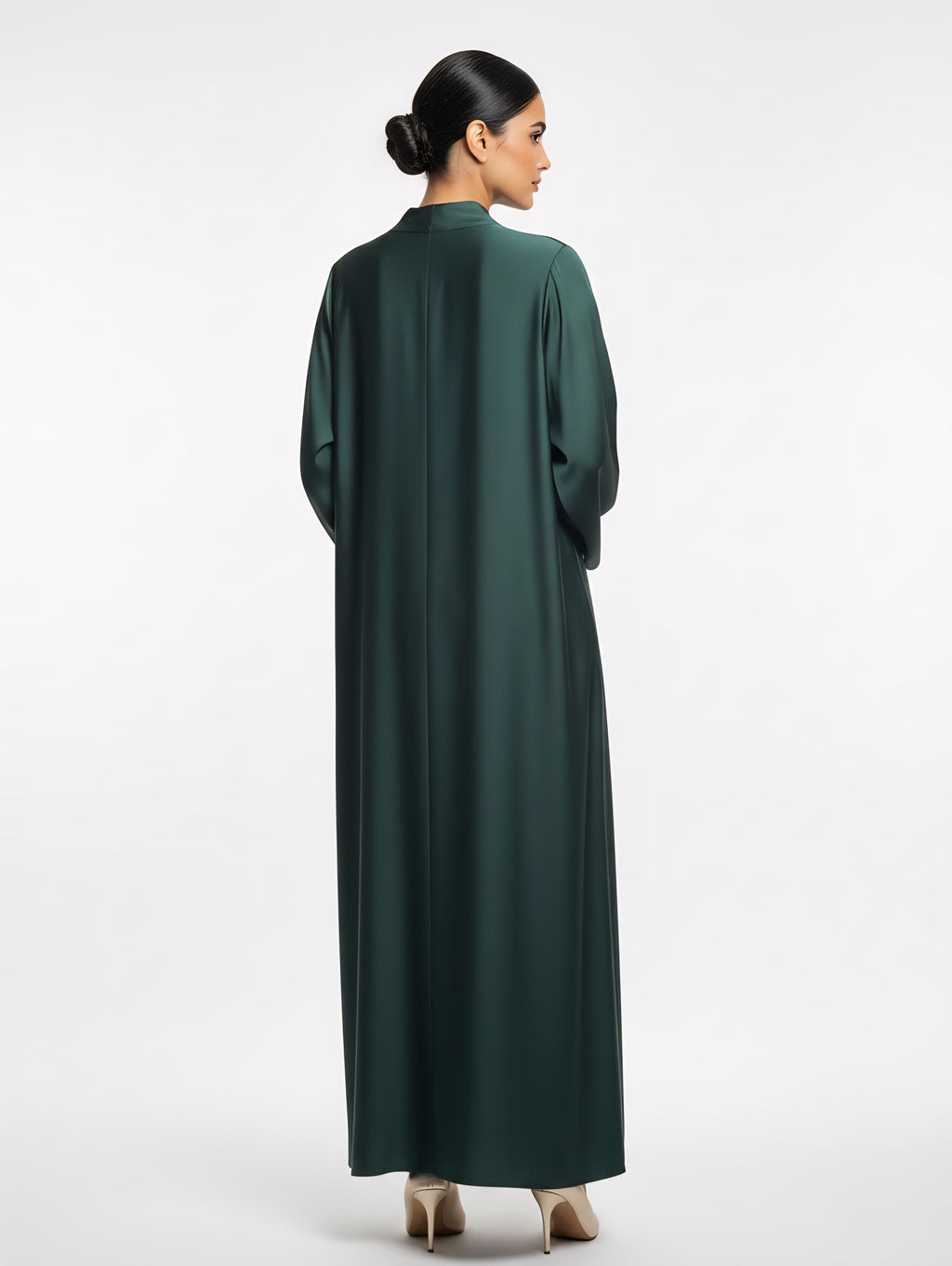 Bottle Green Chiffon Abaya – Elegant Closed Abaya with Pockets