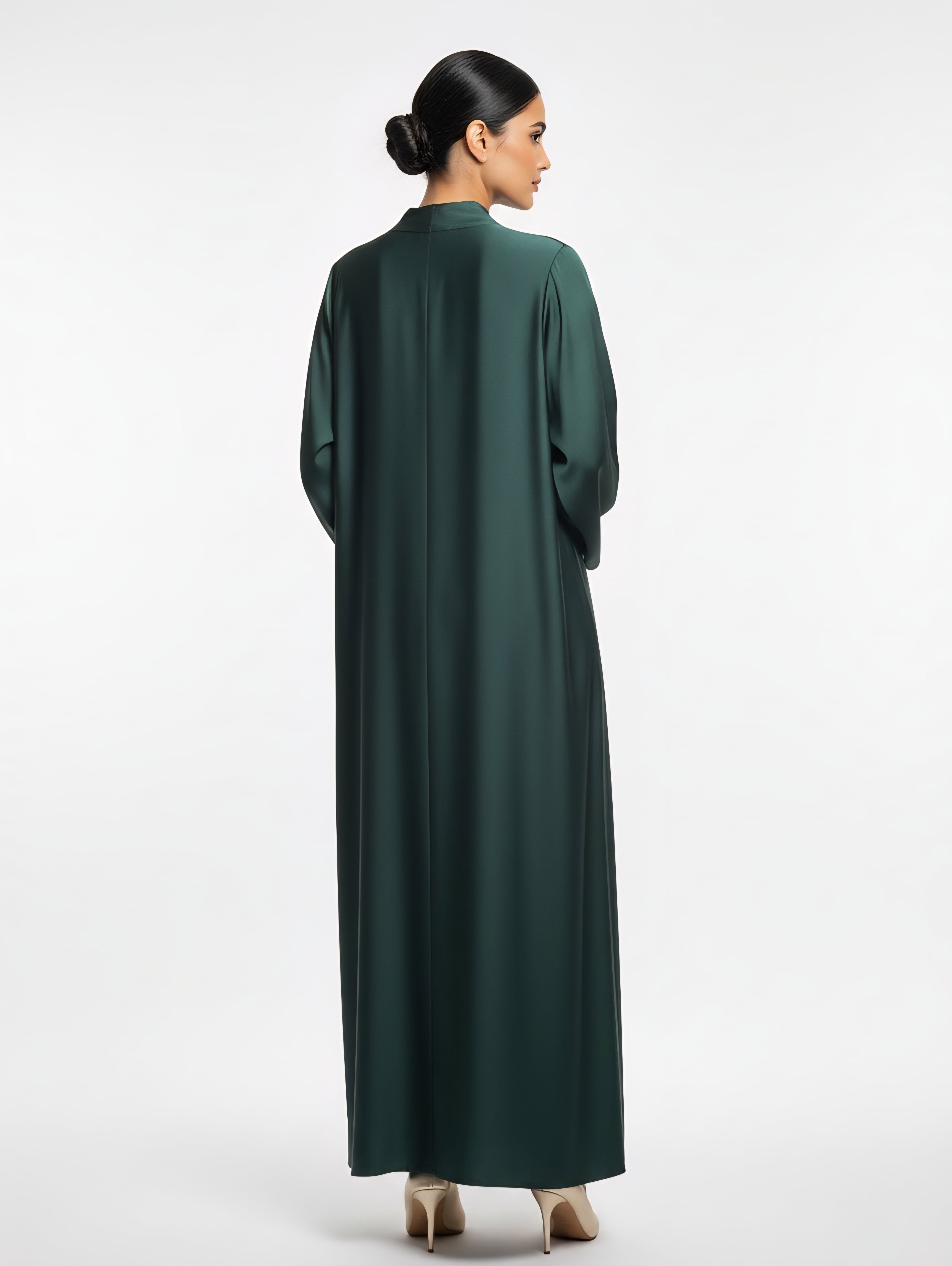Bottle Green Chiffon Abaya – Elegant Closed Abaya with Pockets