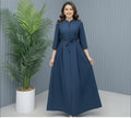 Blue Chiffon Abaya – Zip Front Closed Abaya with Belt & Button Detail