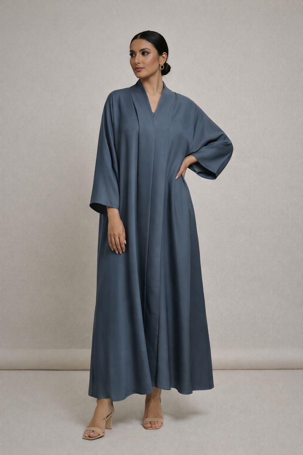 Navy Blue Chiffon Abaya – Elegant Closed Abaya with Pockets