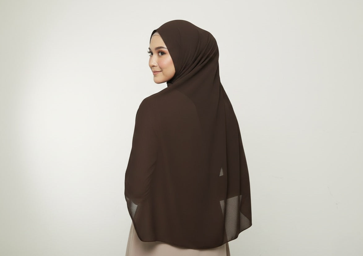 Brown Chiffon Cotton Scarf / Hijab – Elegant & Breathable Modest Wear