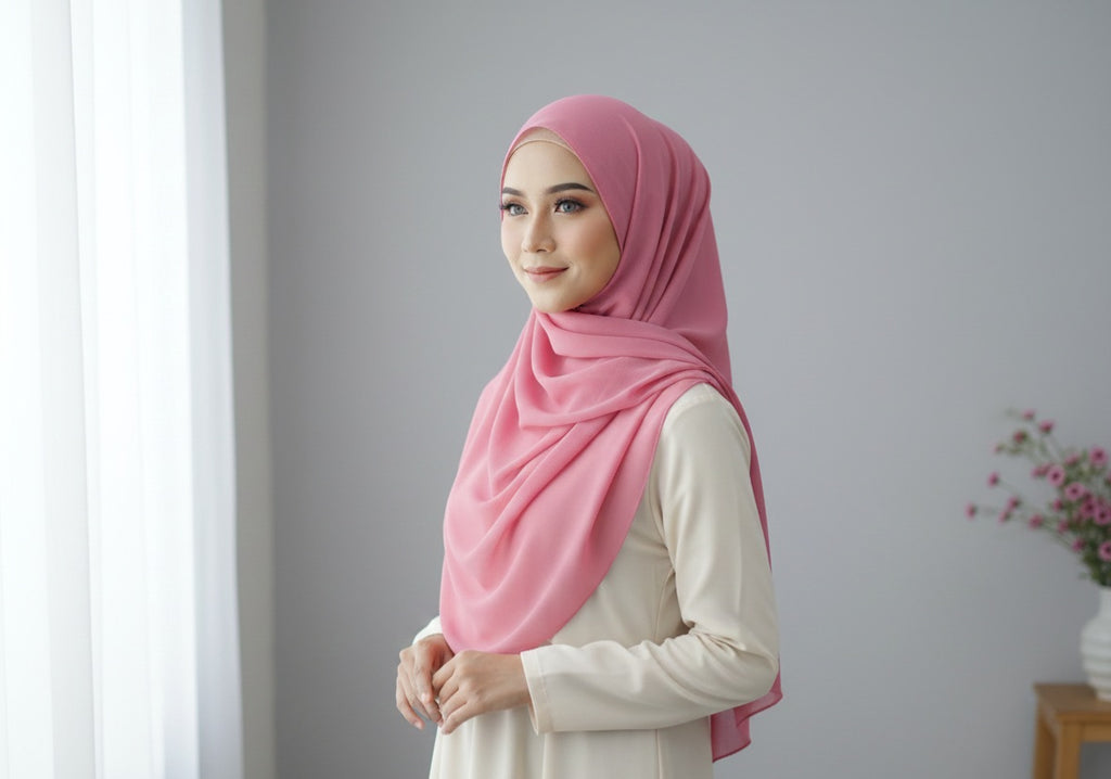 Pink Chiffon Cotton Scarf / Hijab – Soft, Elegant & Breathable Modest Wear