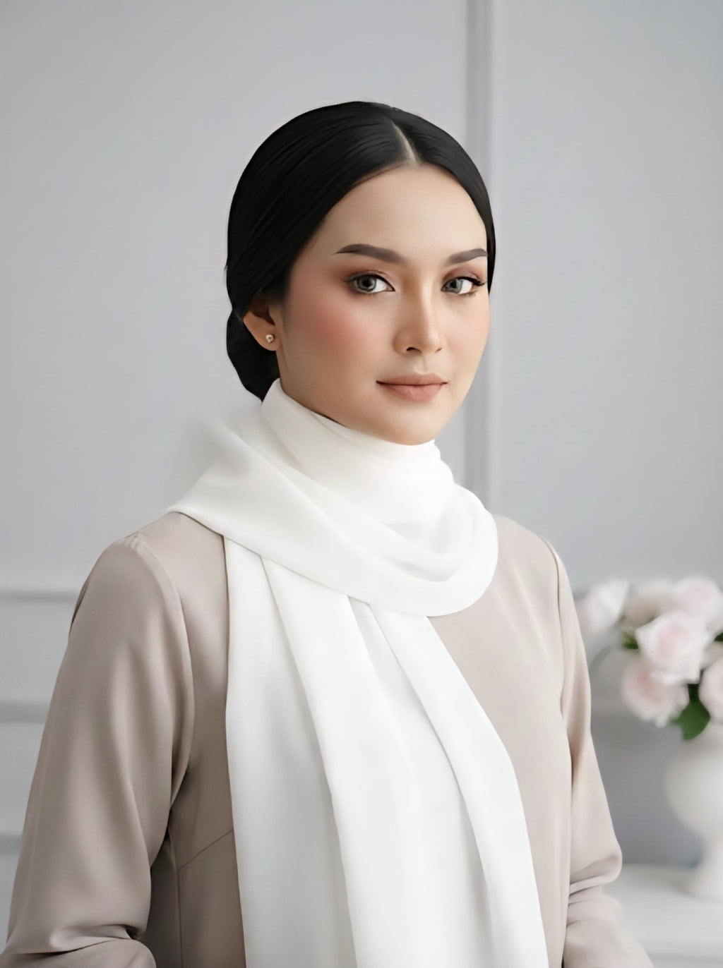 White Chiffon/Cotton Scarf / Hijab – Elegant, Lightweight & Modest