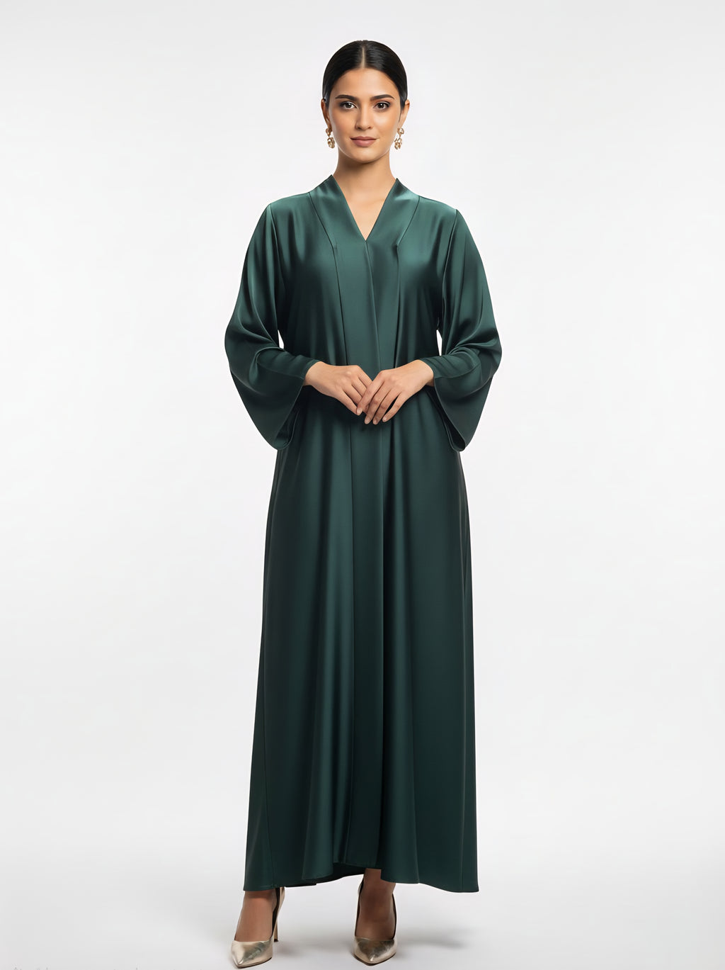 Bottle Green Chiffon Abaya – Elegant Closed Abaya with Pockets