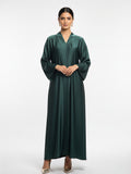 Bottle Green Chiffon Abaya – Elegant Closed Abaya with Pockets