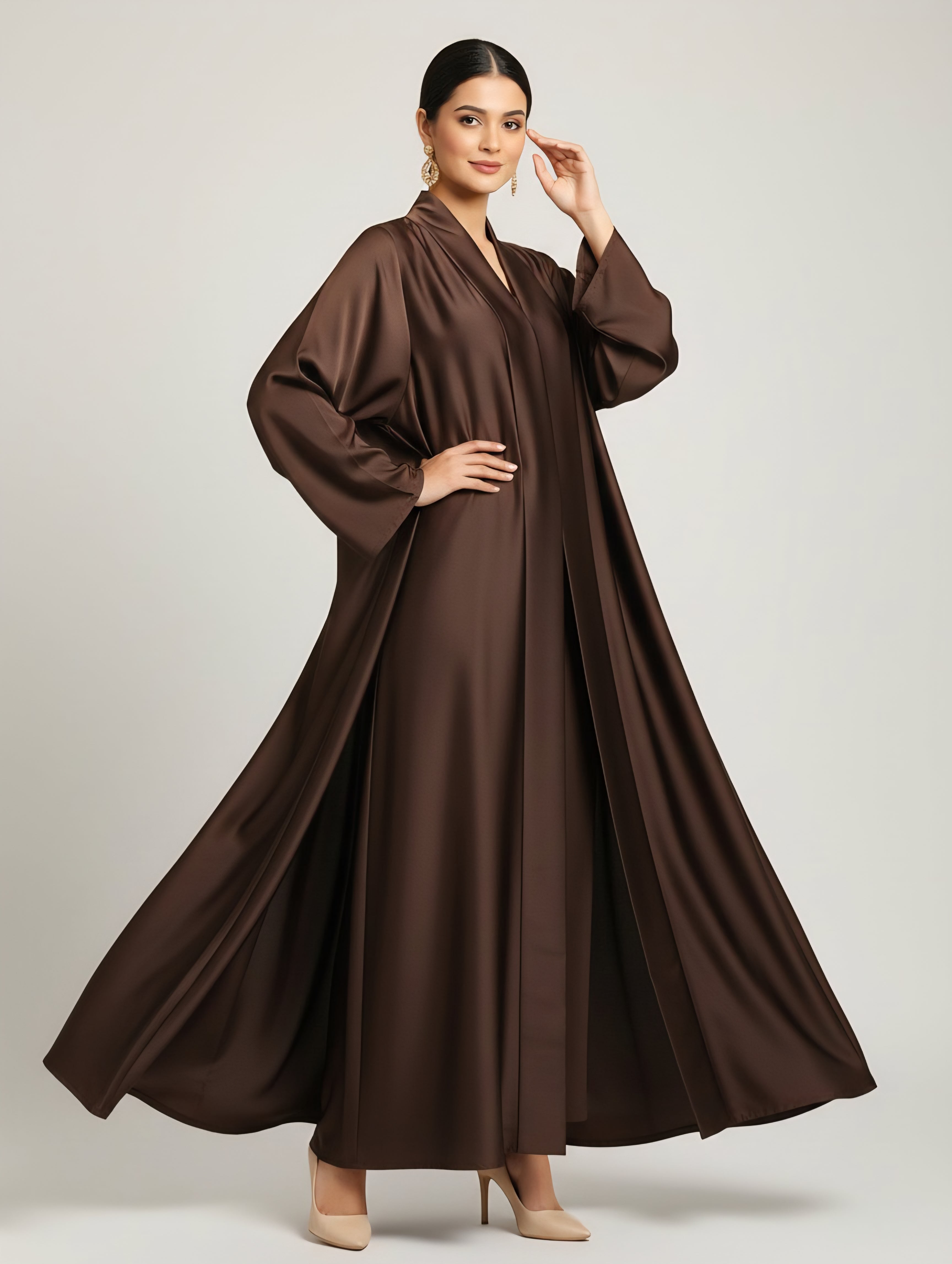 Brown Chiffon Abaya – Elegant Closed Abaya with Pockets
